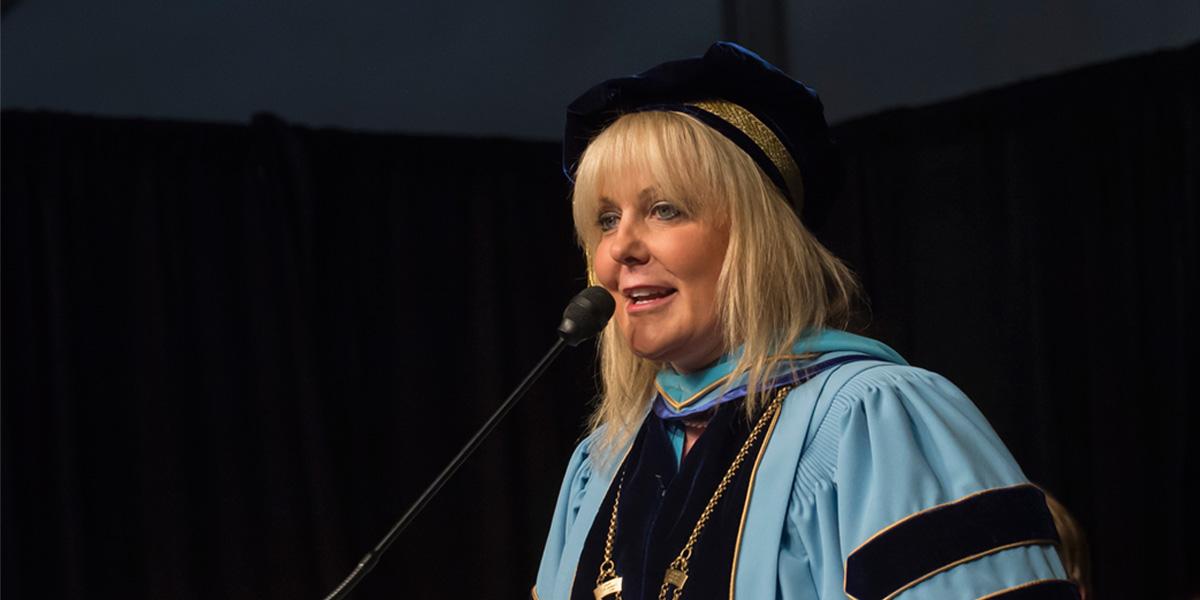 Dawn Lindsay speaking at Commencement